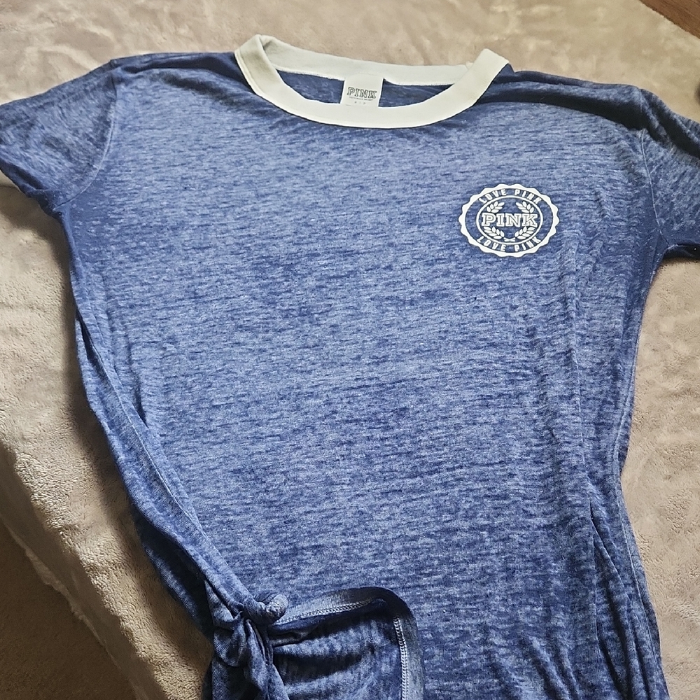 PINK Victoria's Secret Blue Heather Ringer Tee